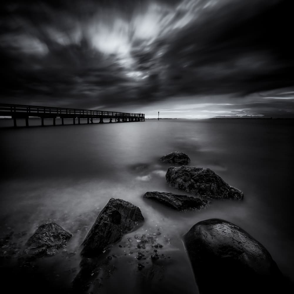 Dark Pier Seascape by Sunny Ding — canvas wall art
