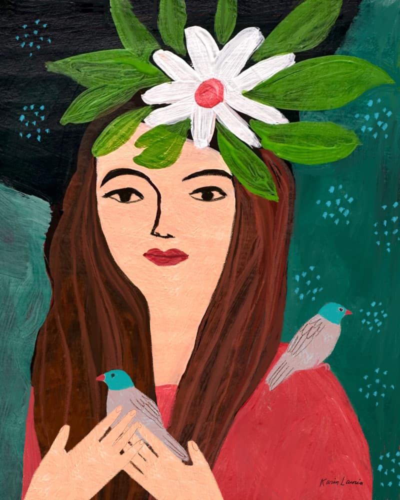 Gentle Woman and Birds by Karin Lauria — canvas wall art