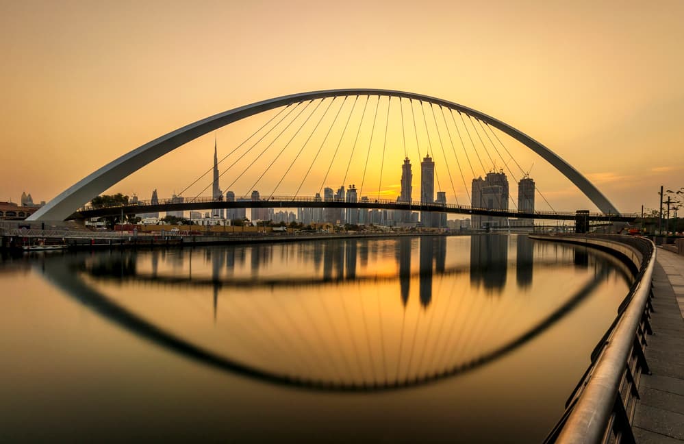 Dubai Golden Hour Bridge by Mohammed Shamaa — canvas wall art