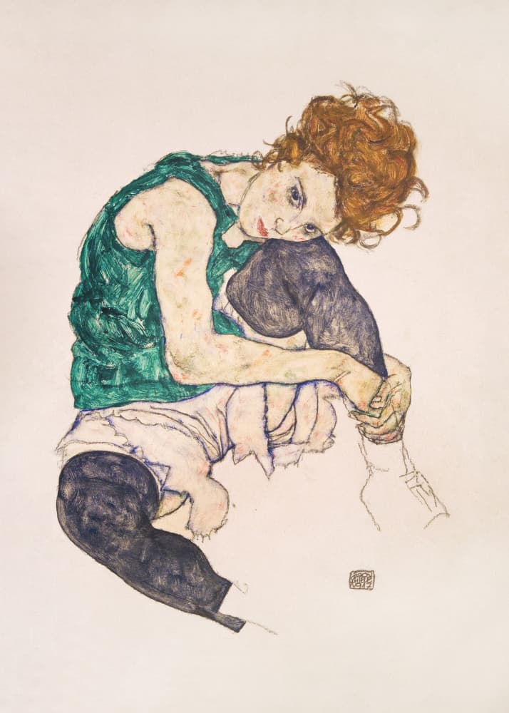 Seated Woman With Legs Drawn Up by Egon Schiele — canvas wall art