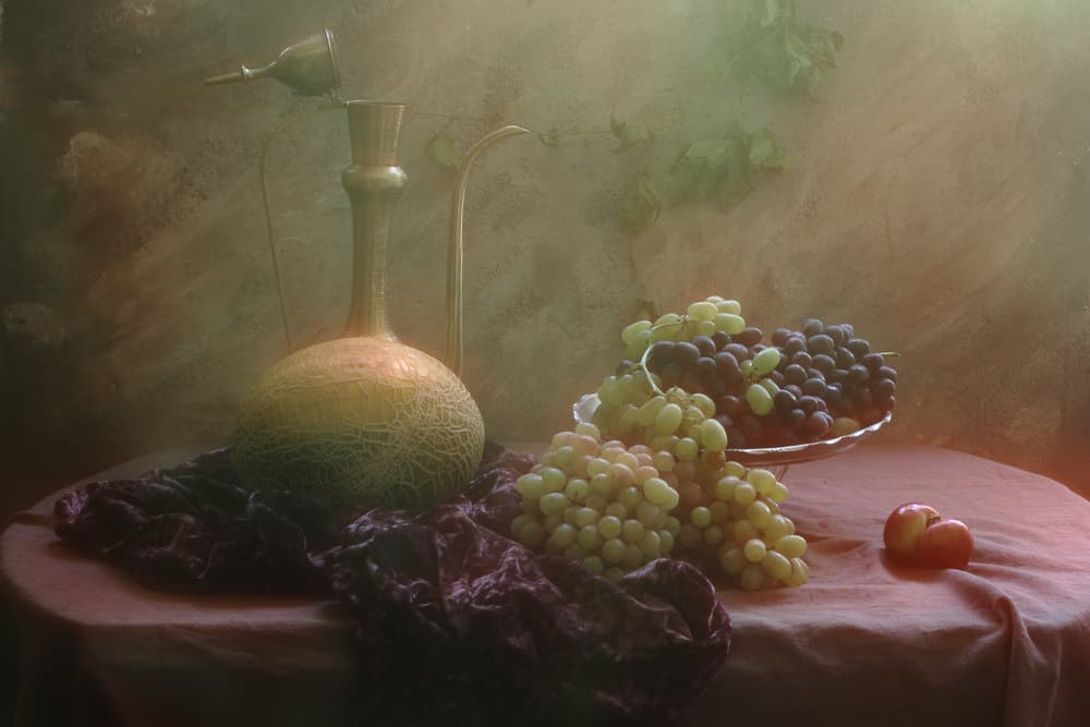 Hazy Grapes and Pitcher by UstinaGreen — canvas wall art