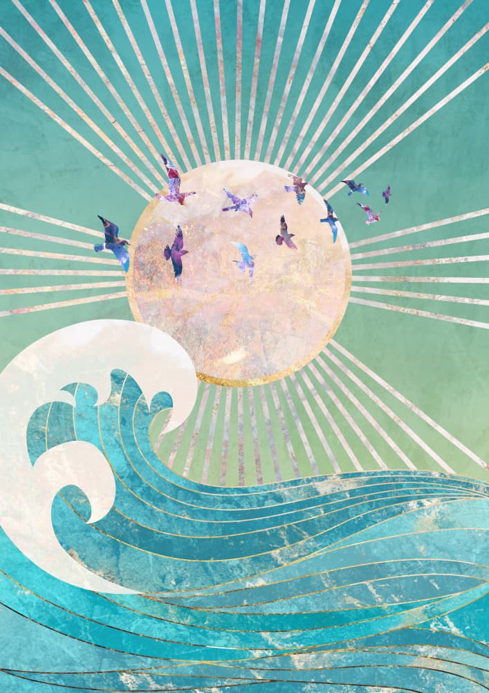 Golden Sun Serene Ocean by Sarah Manovski — canvas wall art