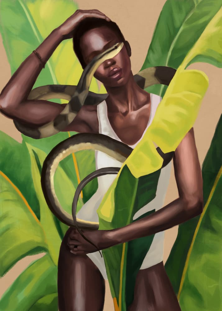 Elegant Woman Tropical Snake by Nadjaa — canvas wall art