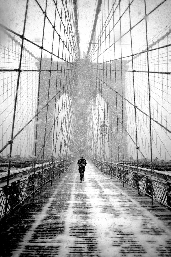 Brooklyn Bridge Winter Walk by Martin Froyda — canvas wall art