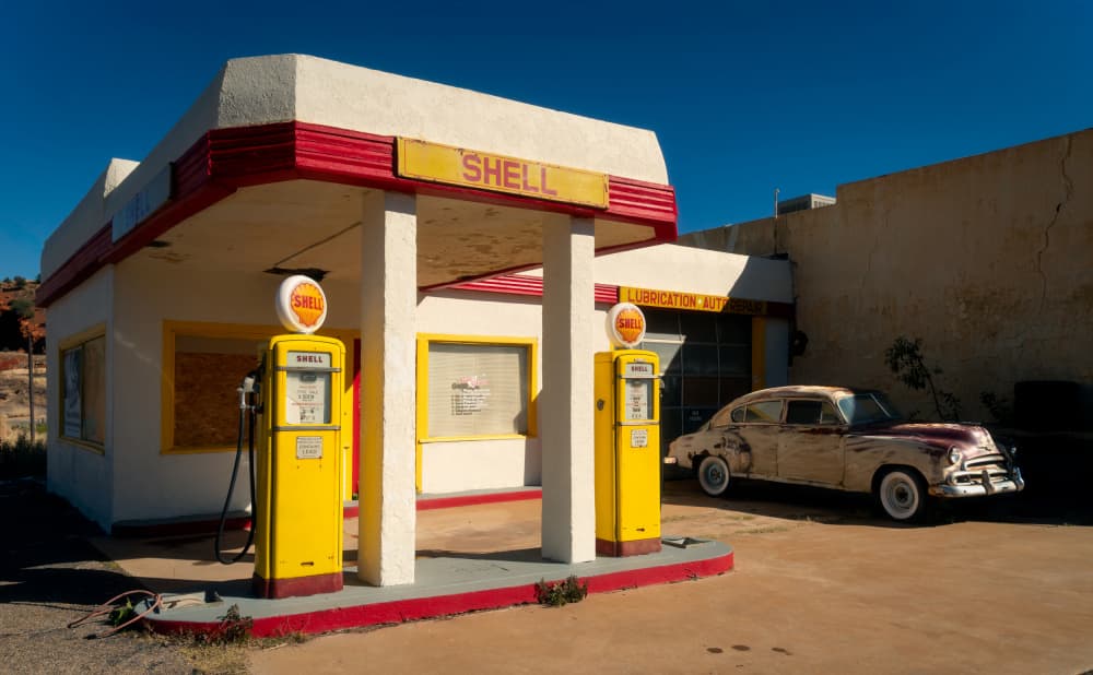 Vintage Gas Station Car by Jim Witkowski — canvas wall art