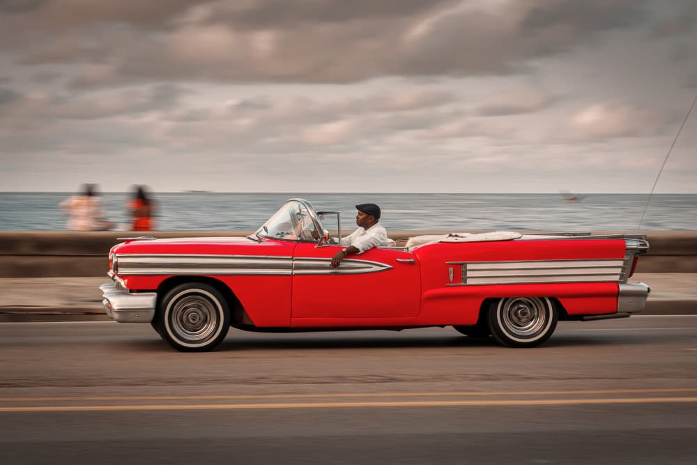 Classic Red Car in Havana by Andy Bauer — canvas wall art