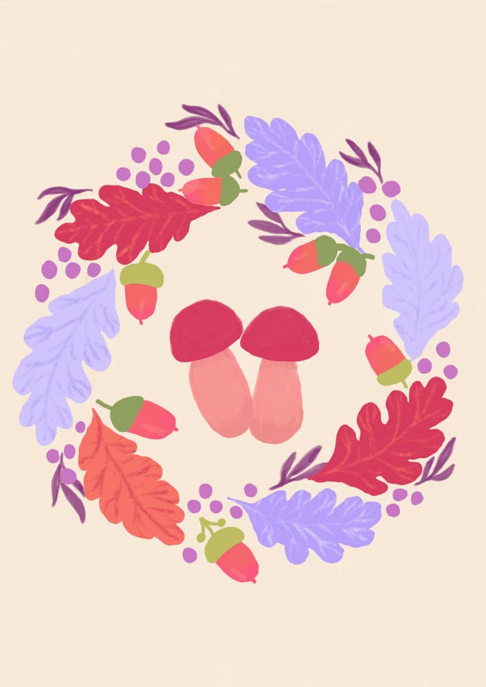 Autumn Mushroom Wreath by Aliya Putrus — canvas wall art