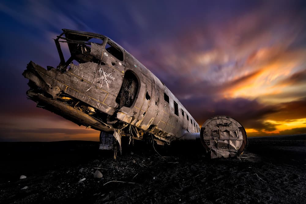 Wrecked Plane Sunset Sky by César Vega Toledano — canvas wall art