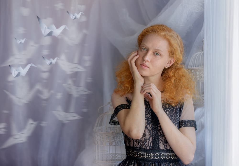 Dreamy Redhead With Cranes by Tanya Markova — canvas wall art