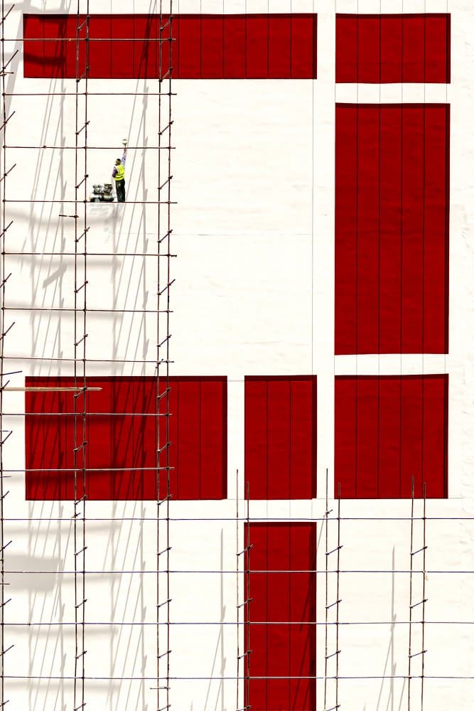 Red White Construction Worker by Hamid Mohammad Hossein Zadeh Hashemi — canvas wall art