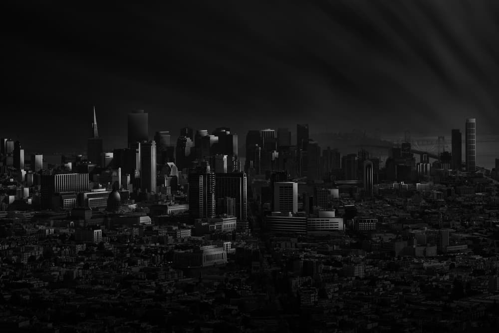 Dark City Skyline by Juan Pablo de Miguel — canvas wall art