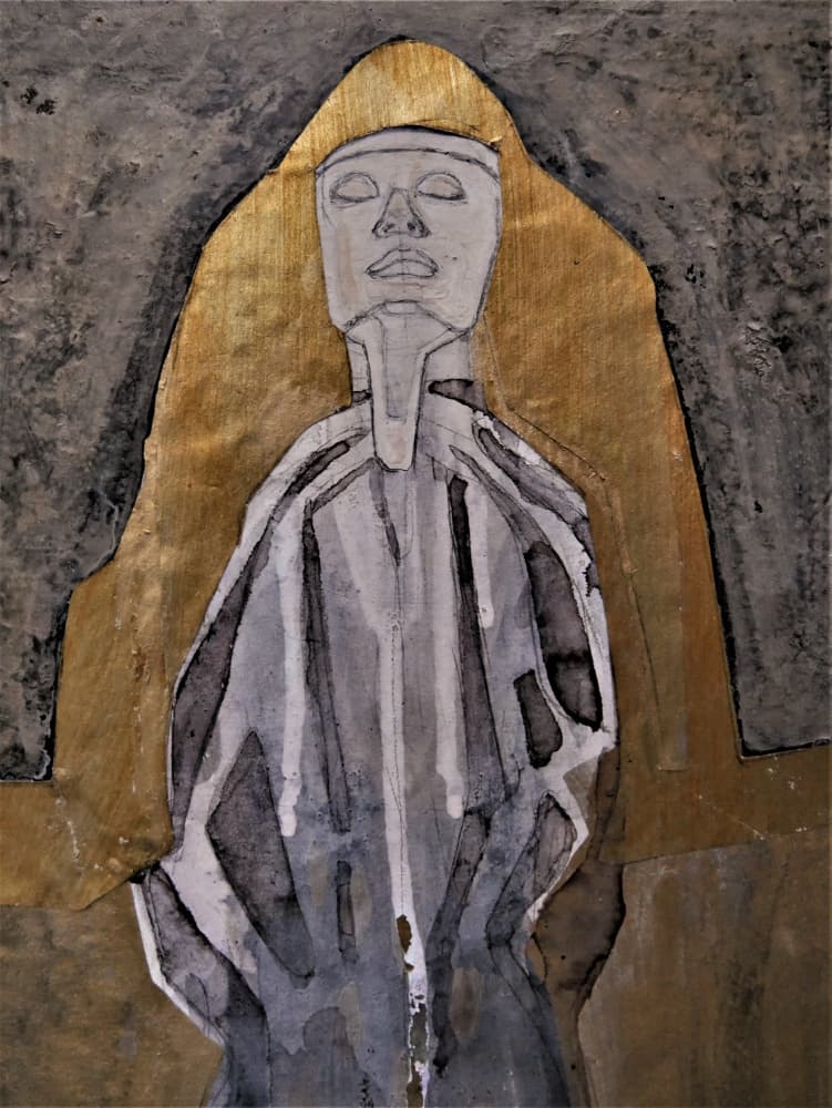 Golden Meditative Figure by Doris Schmitz — canvas wall art