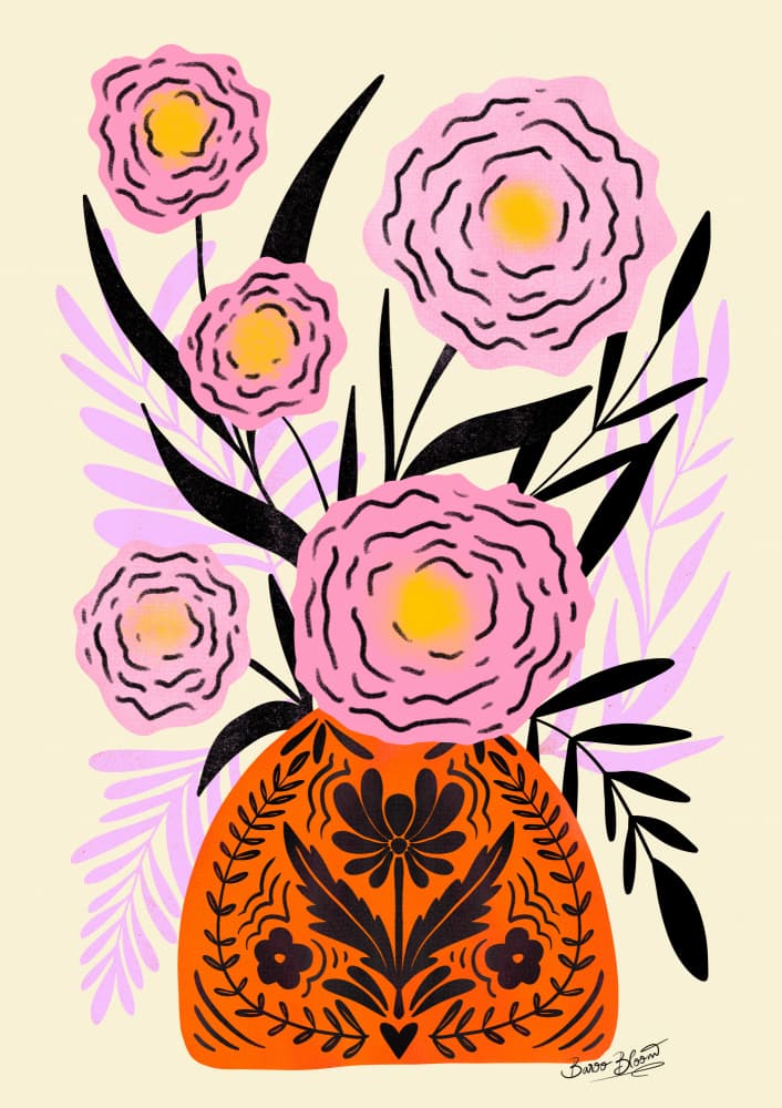 Vibrant Folk Floral Vase by Baroo Bloom — canvas wall art