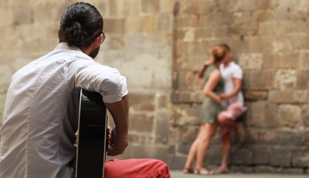 Street Musician City Romance by Marc Serarols — canvas wall art
