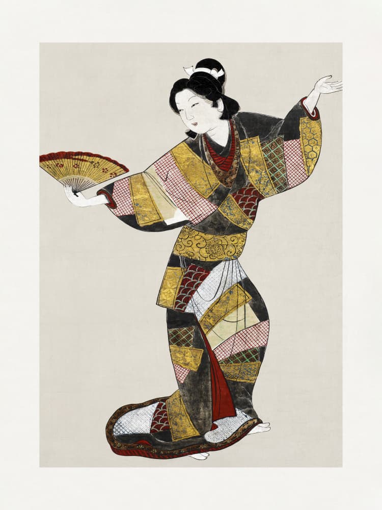 Japanese Female Dancer (17th Century) Vintage Painting Boarder by Unknown — canvas wall art