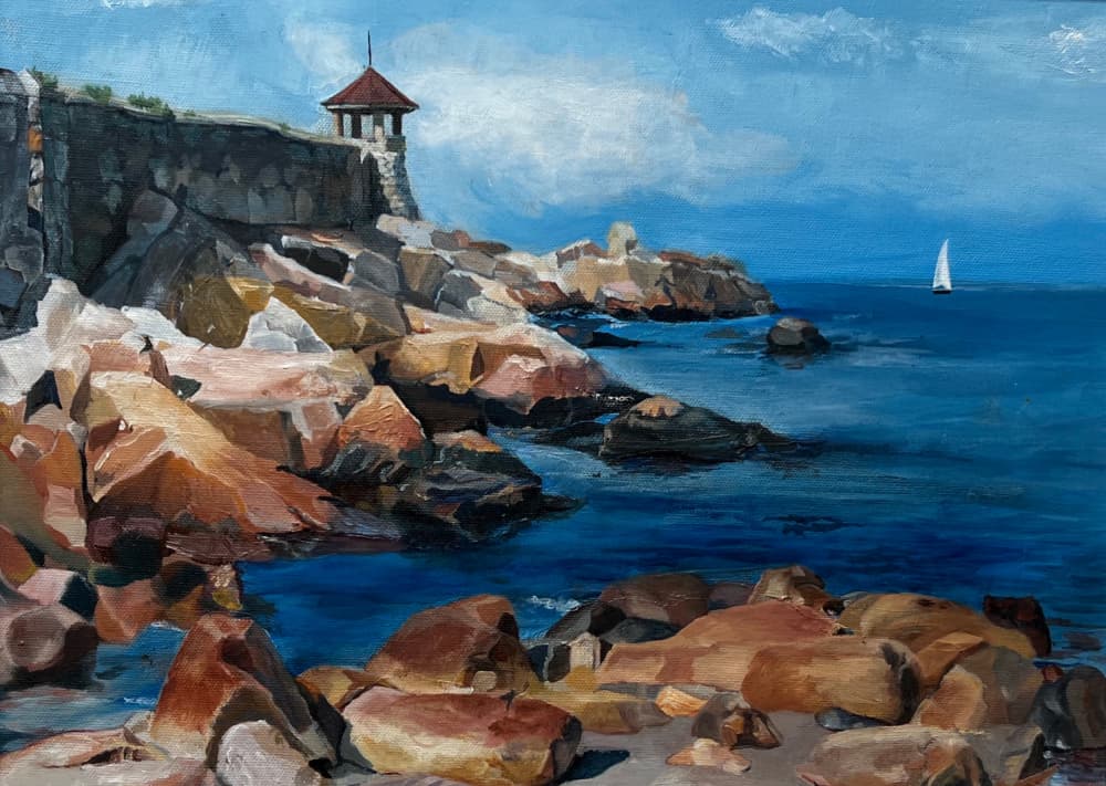 Rocky Coast Seascape by Maxine Shore — canvas wall art
