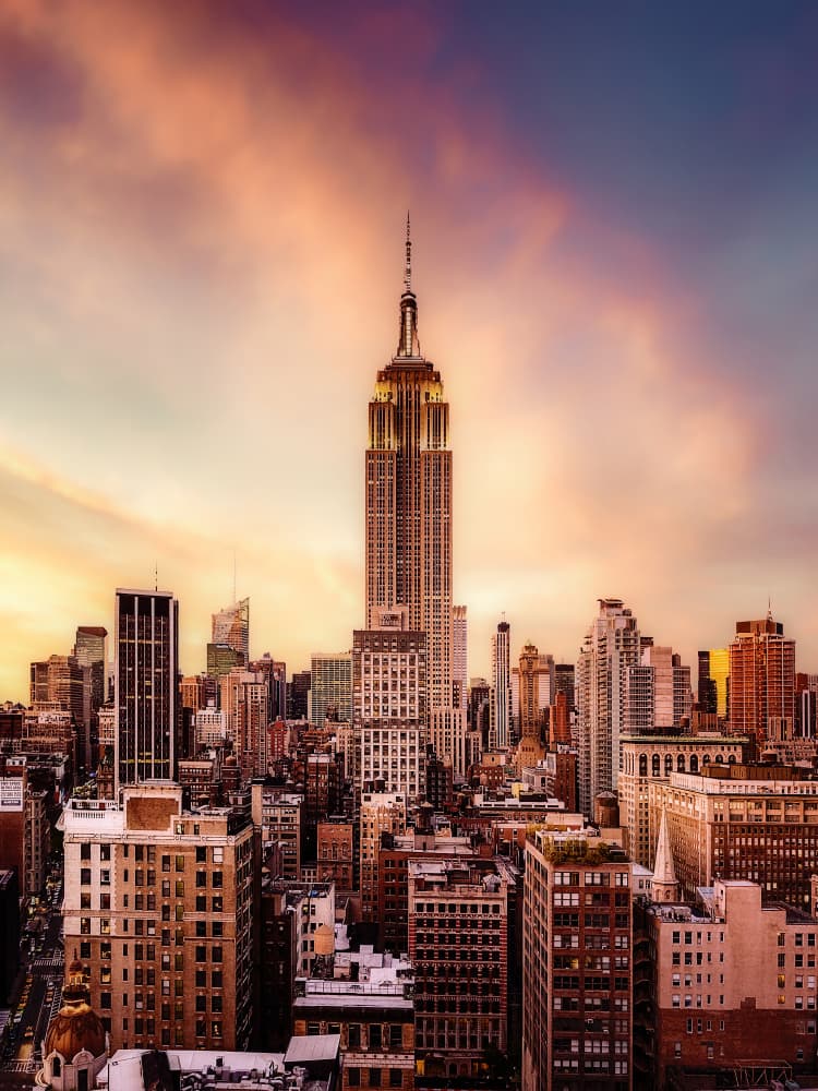 Empire State Sunset Skyline by Javier de la Torre — canvas wall art