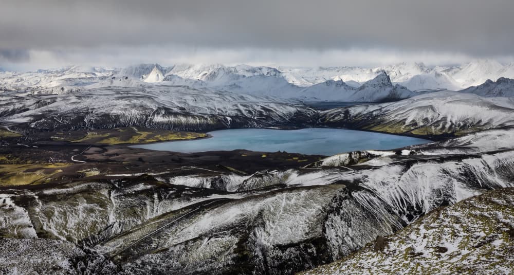 Snowy Mountain Lake View by Anne Berger — canvas wall art
