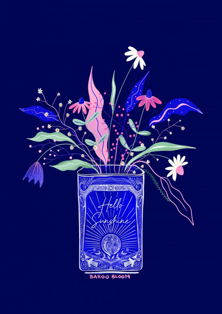 Hello Sunshine Floral Vase by Baroo Bloom — canvas wall art