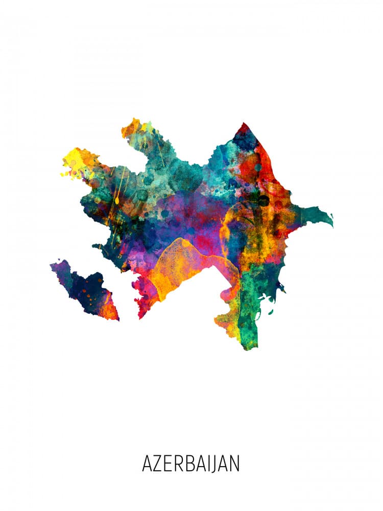 Watercolor Azerbaijan Map by Michael Tompsett — canvas wall art