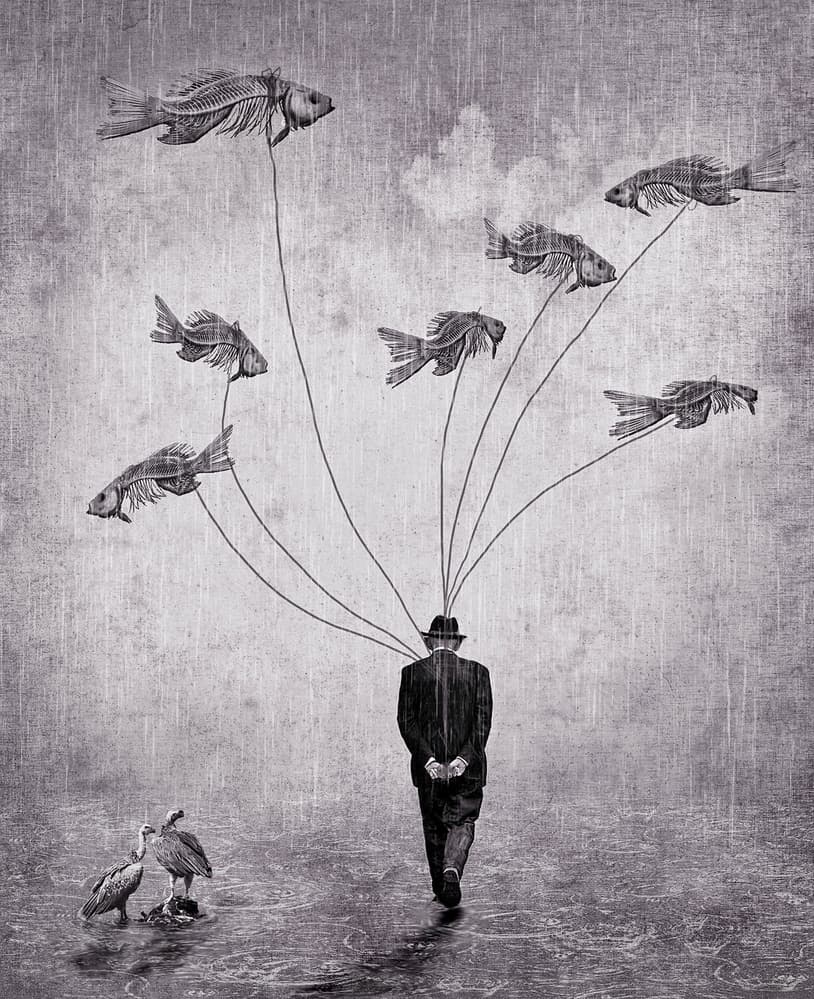 Man with Fish Skeletons by ARUN MOHANRAJ — canvas wall art