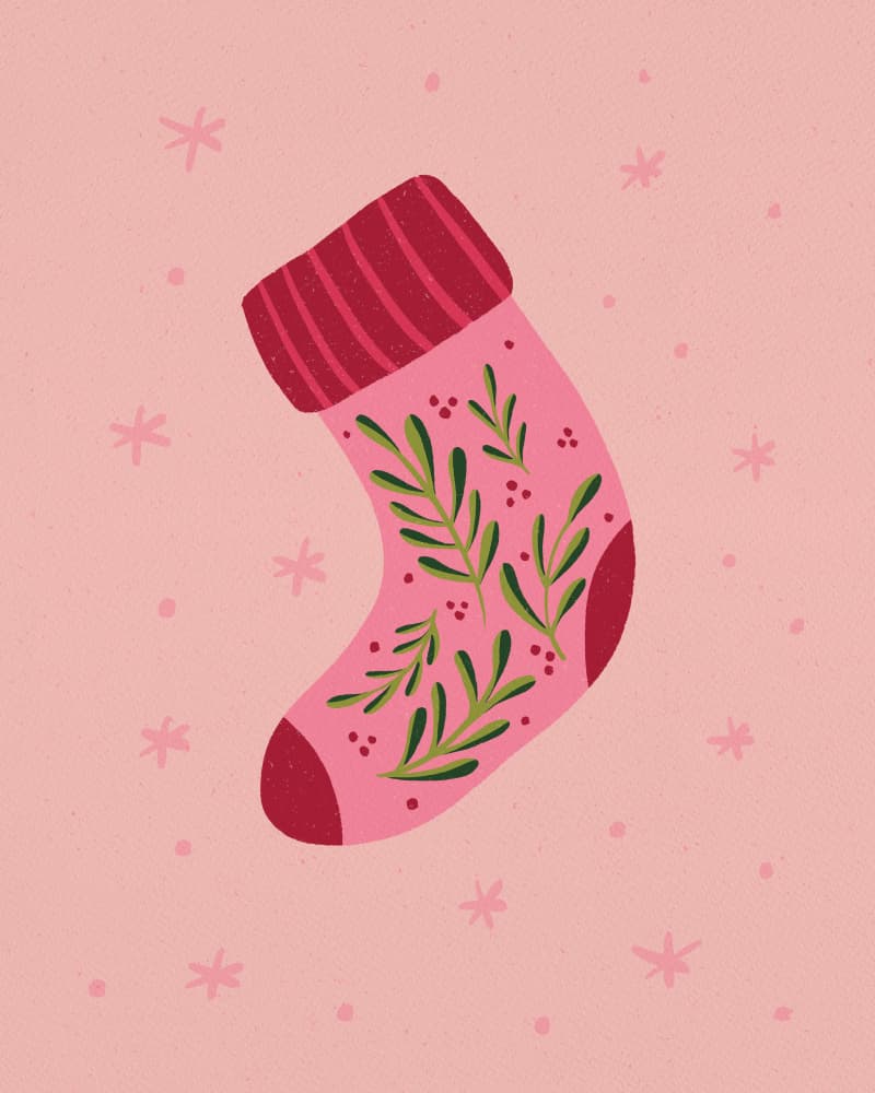 Pink Christmas Stocking by Angela Minca — canvas wall art