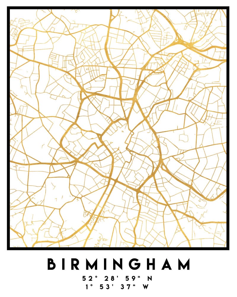 Birmingham Gold City Map by Emiliano Deificus — canvas wall art