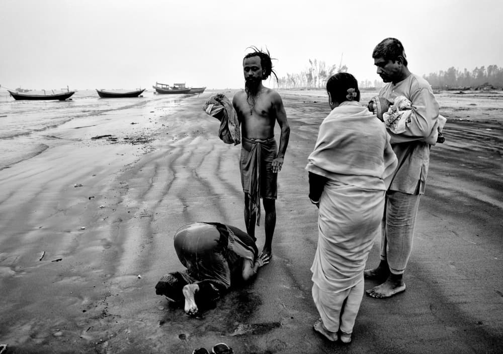 Sadhu Beach Ritual by Shaibal Nandi — canvas wall art