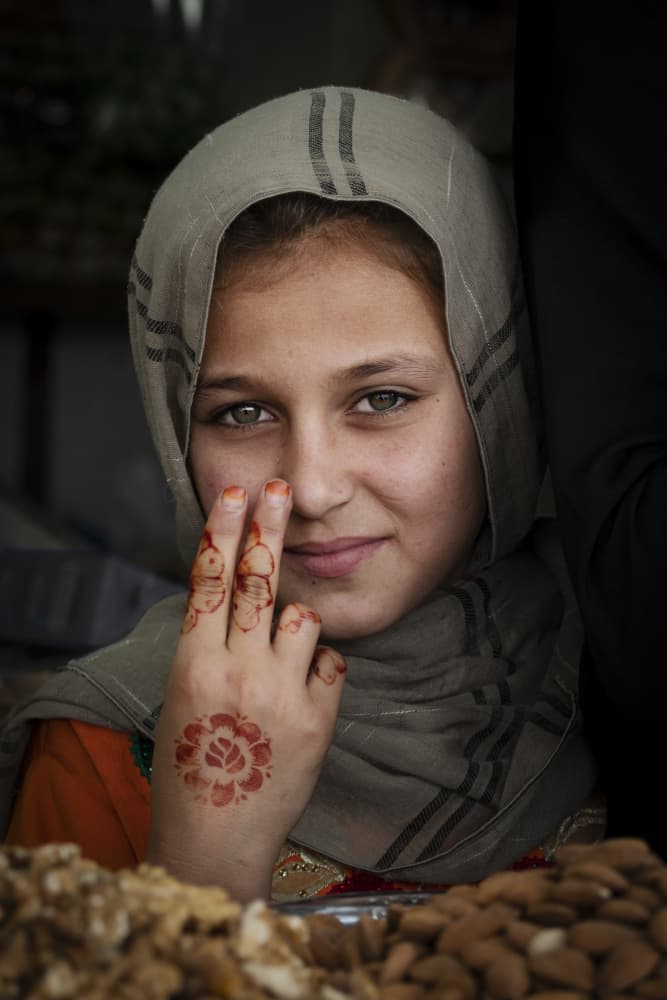 Green Eyed Girl with Henna by Elena Molina — canvas wall art