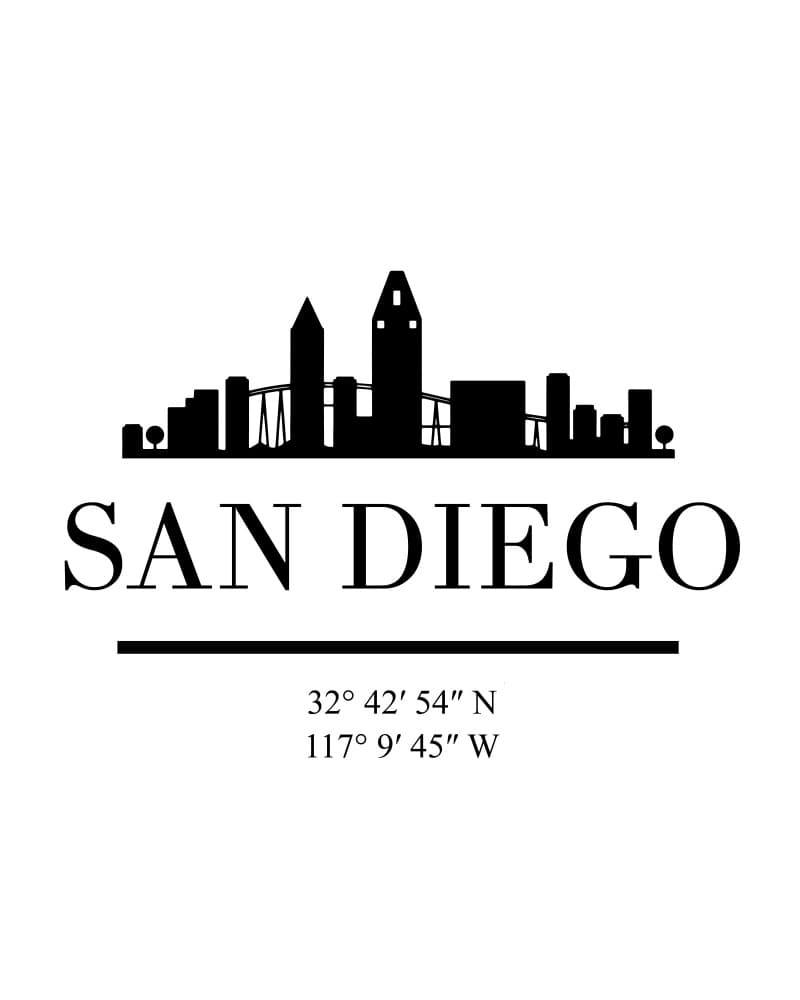 San Diego Skyline Coordinates by Emiliano Deificus — canvas wall art