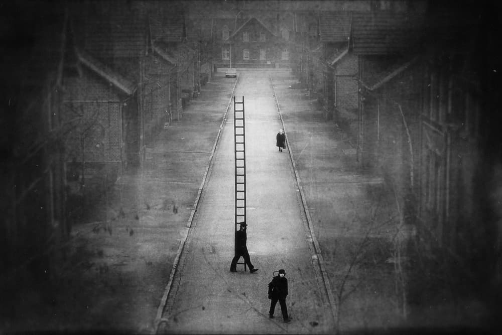 Man With Long Ladder by Holger Droste — canvas wall art