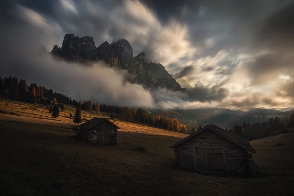 Misty Mountain Cabins by Marian Kuric QEP — canvas wall art
