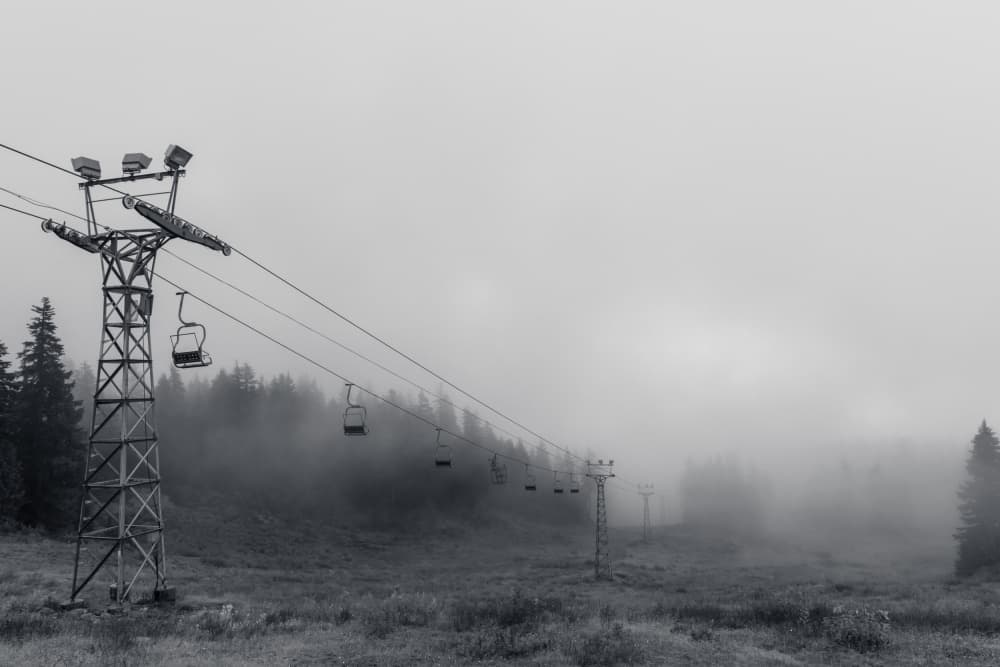 Misty Mountain Chairlift by Lynann Colligan — canvas wall art