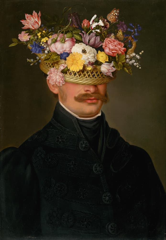 Floral Masked Gentleman by Marja van den Hurk — canvas wall art