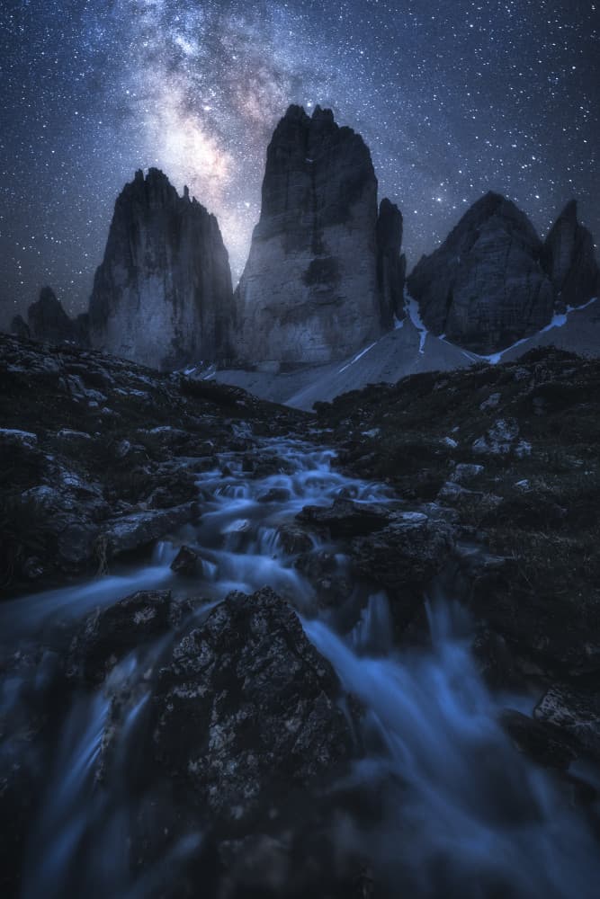 Milky Way Dolomites Stream by Daniel Gastager — canvas wall art