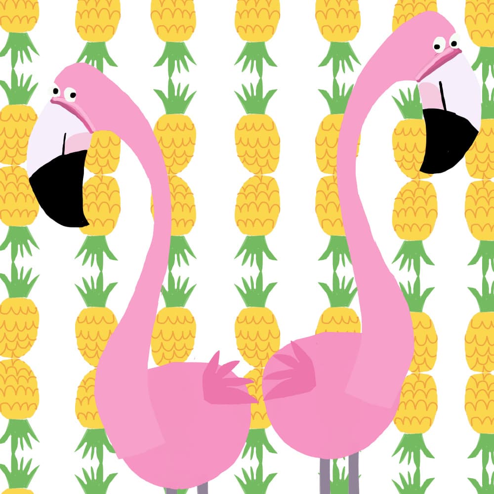 Pink Flamingos and Pineapples by Carla Daly — canvas wall art