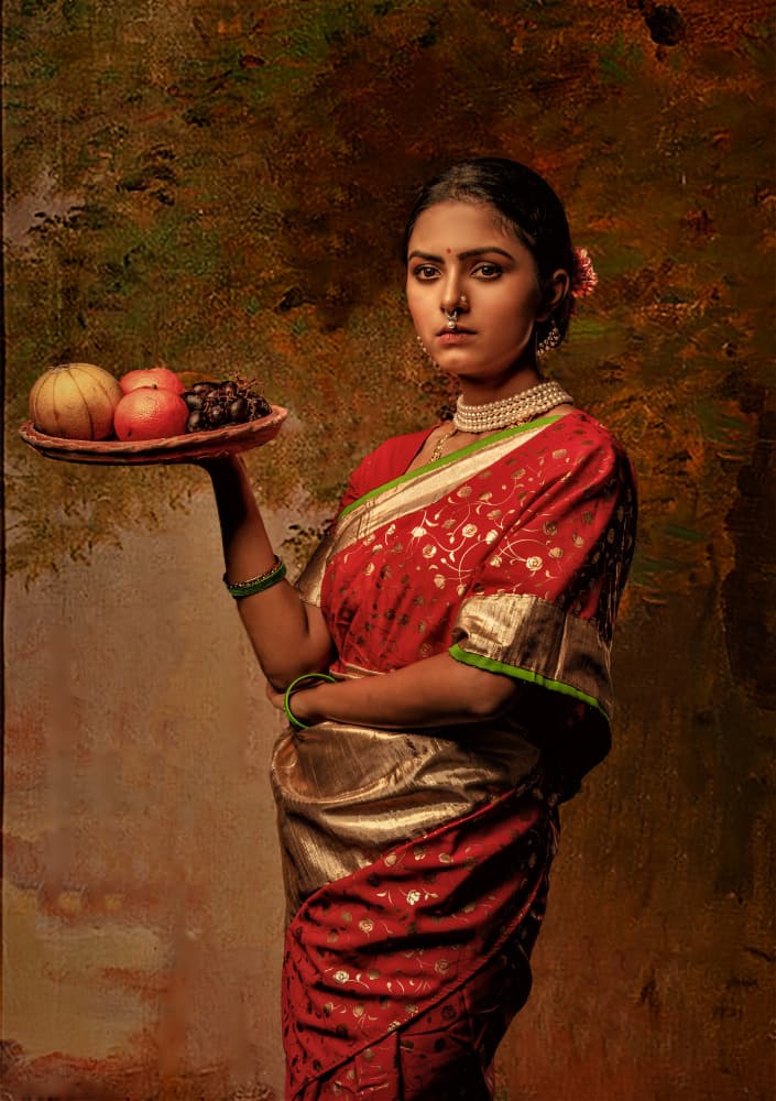 Indian Woman with Fruit by DEBASISH CHATTOPADHYAY — canvas wall art