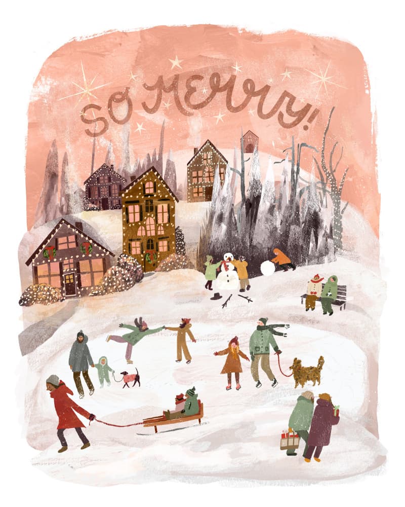 Merry Winter Village by Claire Hanley — canvas wall art