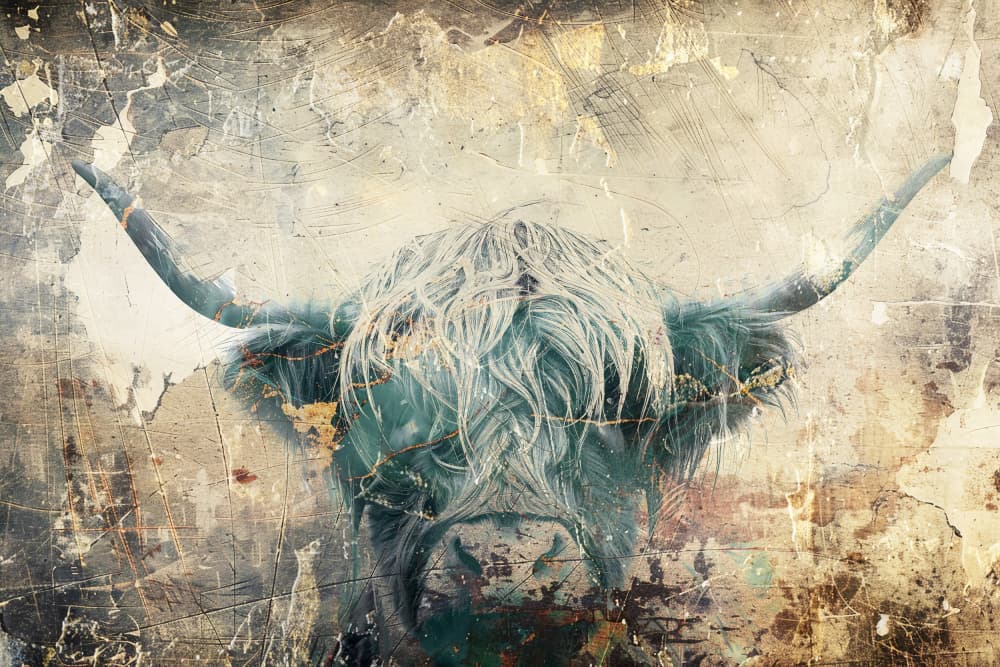 Rustic Highland Cow Portrait by Rafal Kulik — canvas wall art