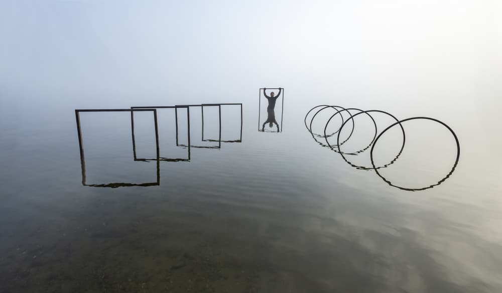 Misty Lake Shapes by Leszek Paradowski — canvas wall art