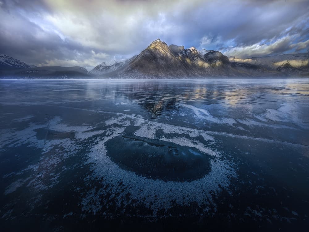 Icy Mountain Reflections by Yun Thwaits — canvas wall art