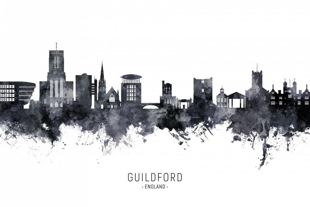 Guildford Watercolor Skyline by Michael Tompsett — canvas wall art