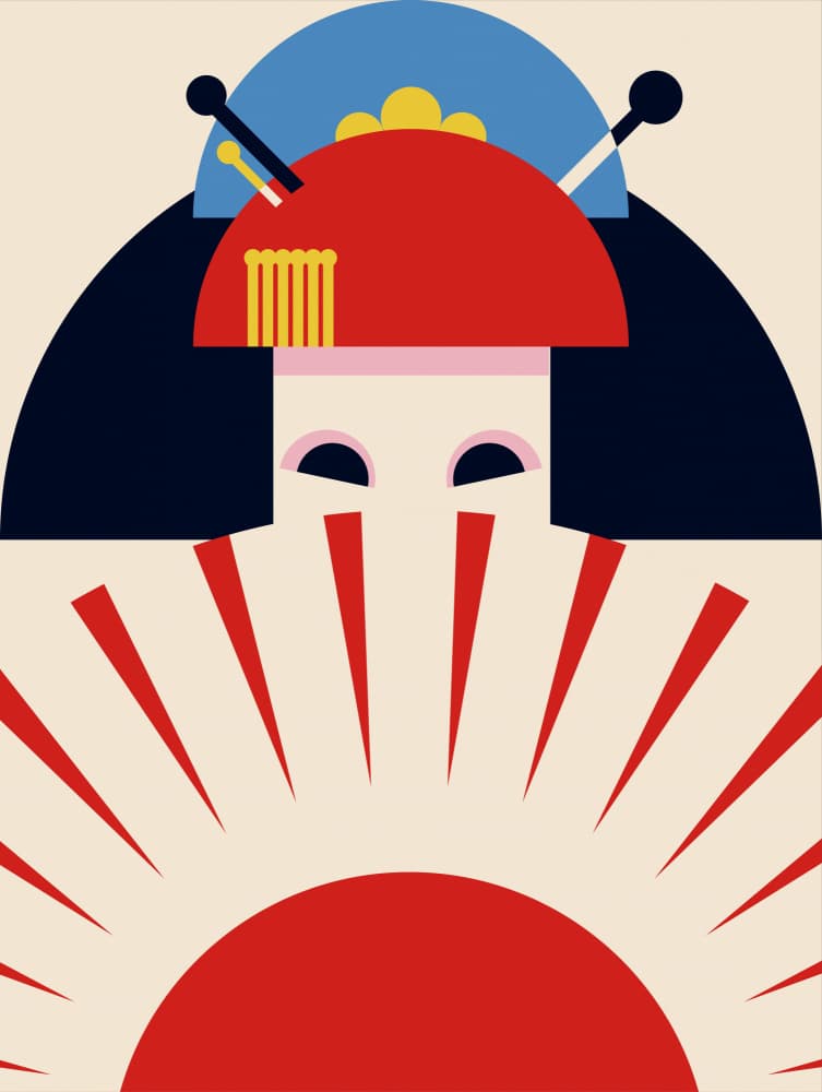 Japanese Geisha Rising Sun by Retrodrome — canvas wall art
