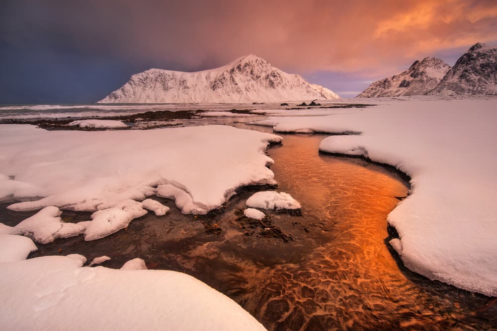 Snowy Mountain Sunset by Grzegorz Lewandowski — canvas wall art