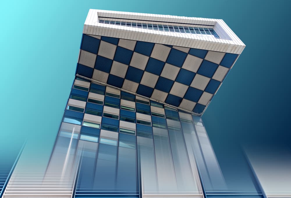 Blue Checkered Architecture by Erhard Batzdorf — canvas wall art