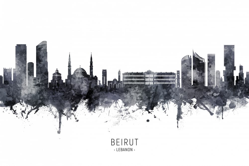 Beirut Cityscape Watercolor by Michael Tompsett — canvas wall art