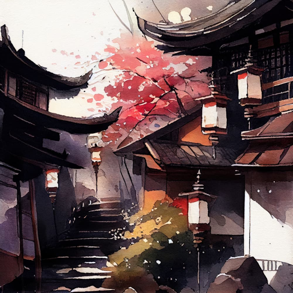 Red Blossoms Pathway by Justyna Jaszke — canvas wall art