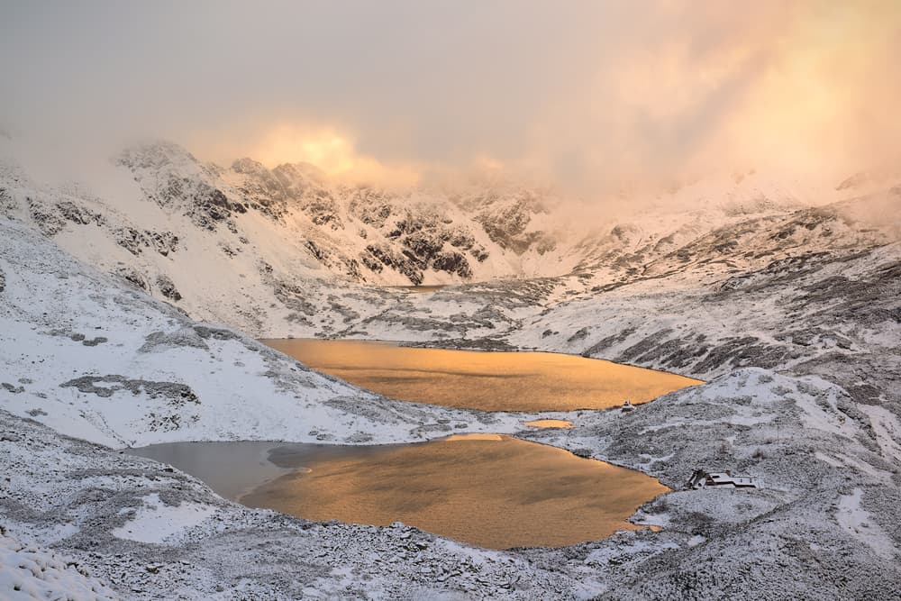 Golden Alpine Lakes by Krzysztof Mierzejewski — canvas wall art