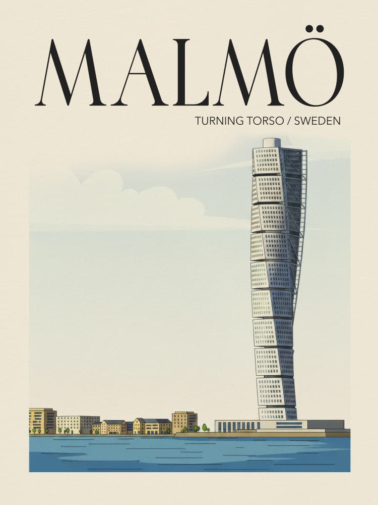 Malmö Travel Poster by Andreas Magnusson — canvas wall art