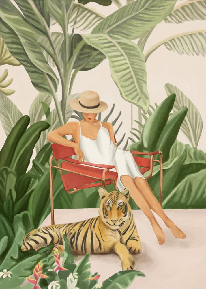 Woman Tiger Tropical Retreat by Flow Line — canvas wall art